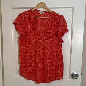 LOFT coral Dotted Blouse